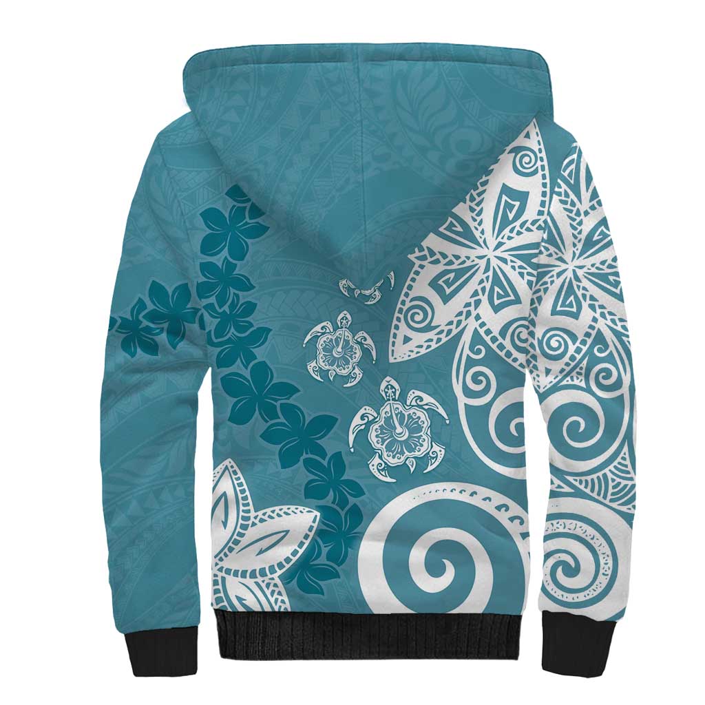 Polynesia Sherpa Hoodie Hippie Blue Tribal Turtle Floral Pattern LT05 - Polynesian Pride