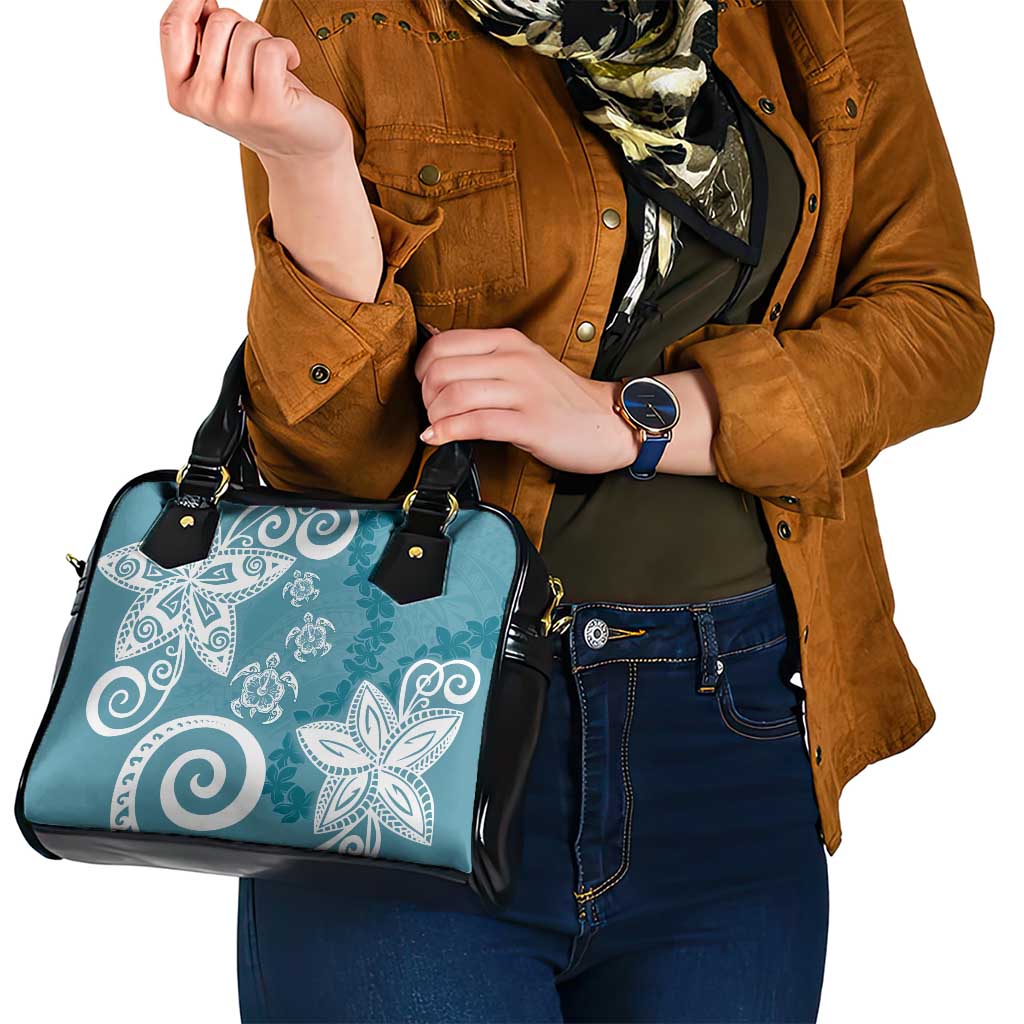 Polynesia Shoulder Handbag Hippie Blue Tribal Turtle Floral Pattern