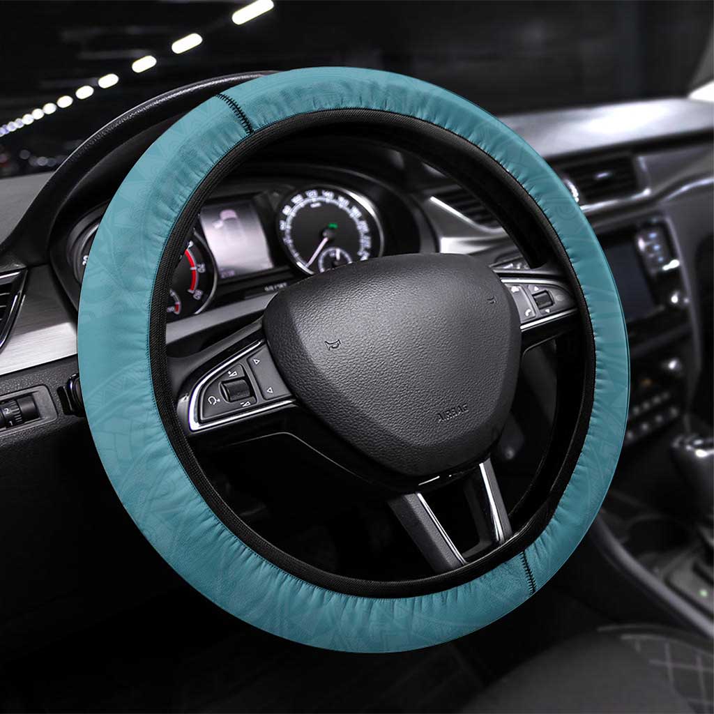 Polynesia Steering Wheel Cover Hippie Blue Tribal Turtle Floral Pattern LT05 Universal Fit Blue - Polynesian Pride
