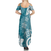 Polynesia Summer Maxi Dress Hippie Blue Tribal Turtle Floral Pattern LT05 - Polynesian Pride