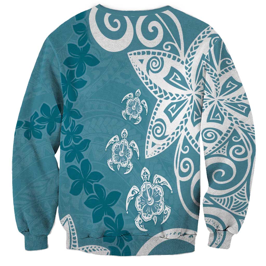 Polynesia Sweatshirt Hippie Blue Tribal Turtle Floral Pattern LT05 - Polynesian Pride