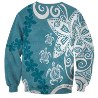 Polynesia Sweatshirt Hippie Blue Tribal Turtle Floral Pattern LT05 - Polynesian Pride