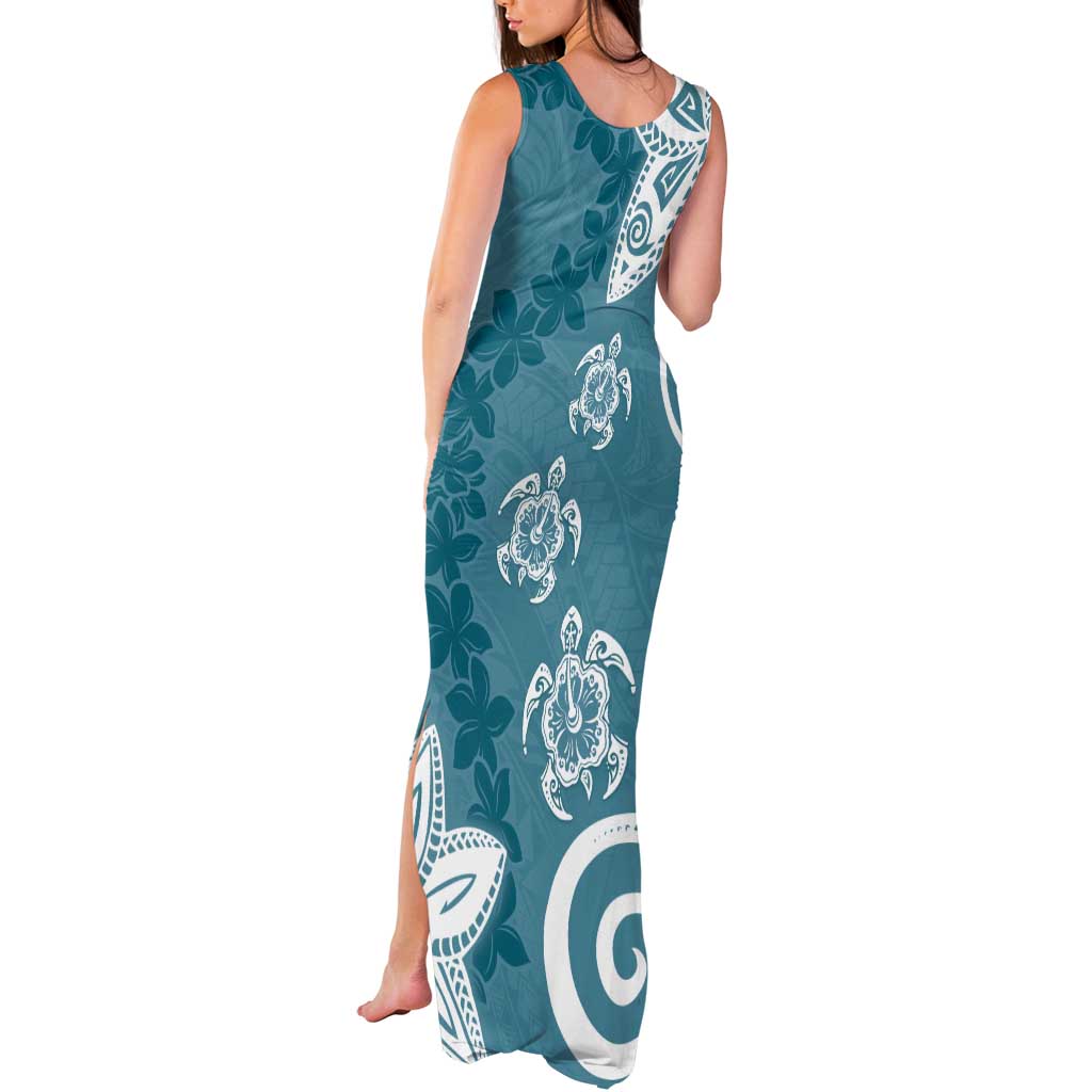 Polynesia Tank Maxi Dress Hippie Blue Tribal Turtle Floral Pattern LT05 - Polynesian Pride