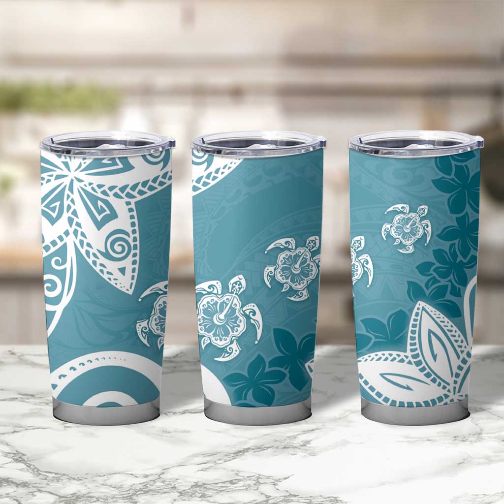 Polynesia Tumbler Cup Hippie Blue Tribal Turtle Floral Pattern LT05 - Polynesian Pride