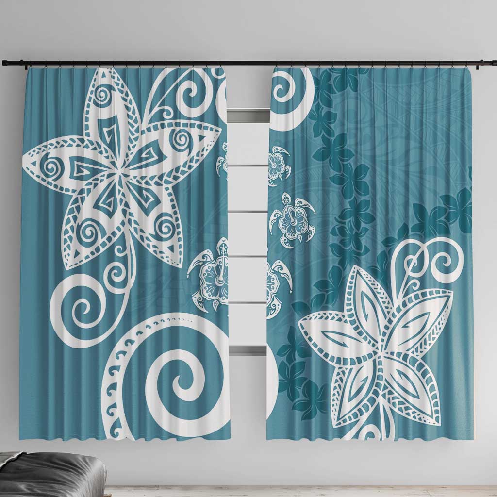 Polynesia Window Curtain Hippie Blue Tribal Turtle Floral Pattern