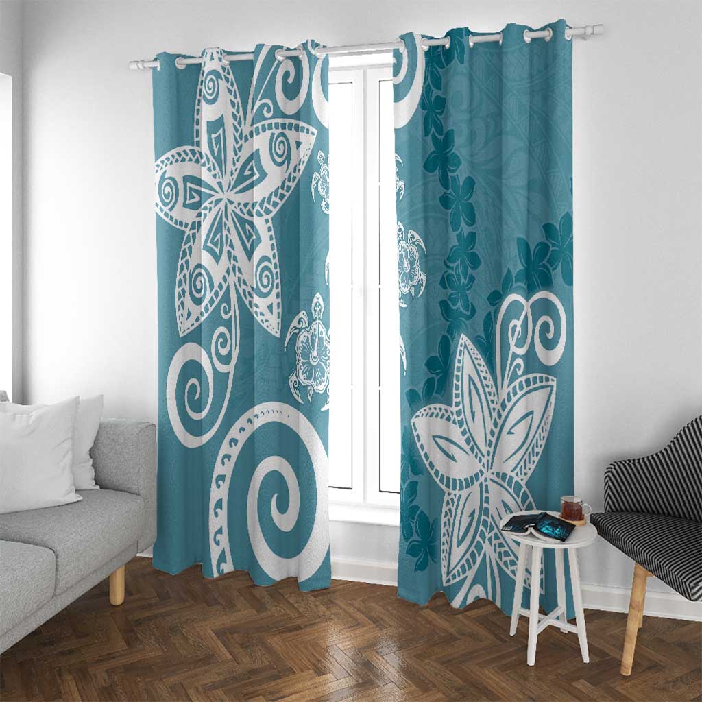 Polynesia Window Curtain Hippie Blue Tribal Turtle Floral Pattern LT05 With Grommets Blue - Polynesian Pride