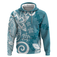 Polynesia Zip Hoodie Hippie Blue Tribal Turtle Floral Pattern