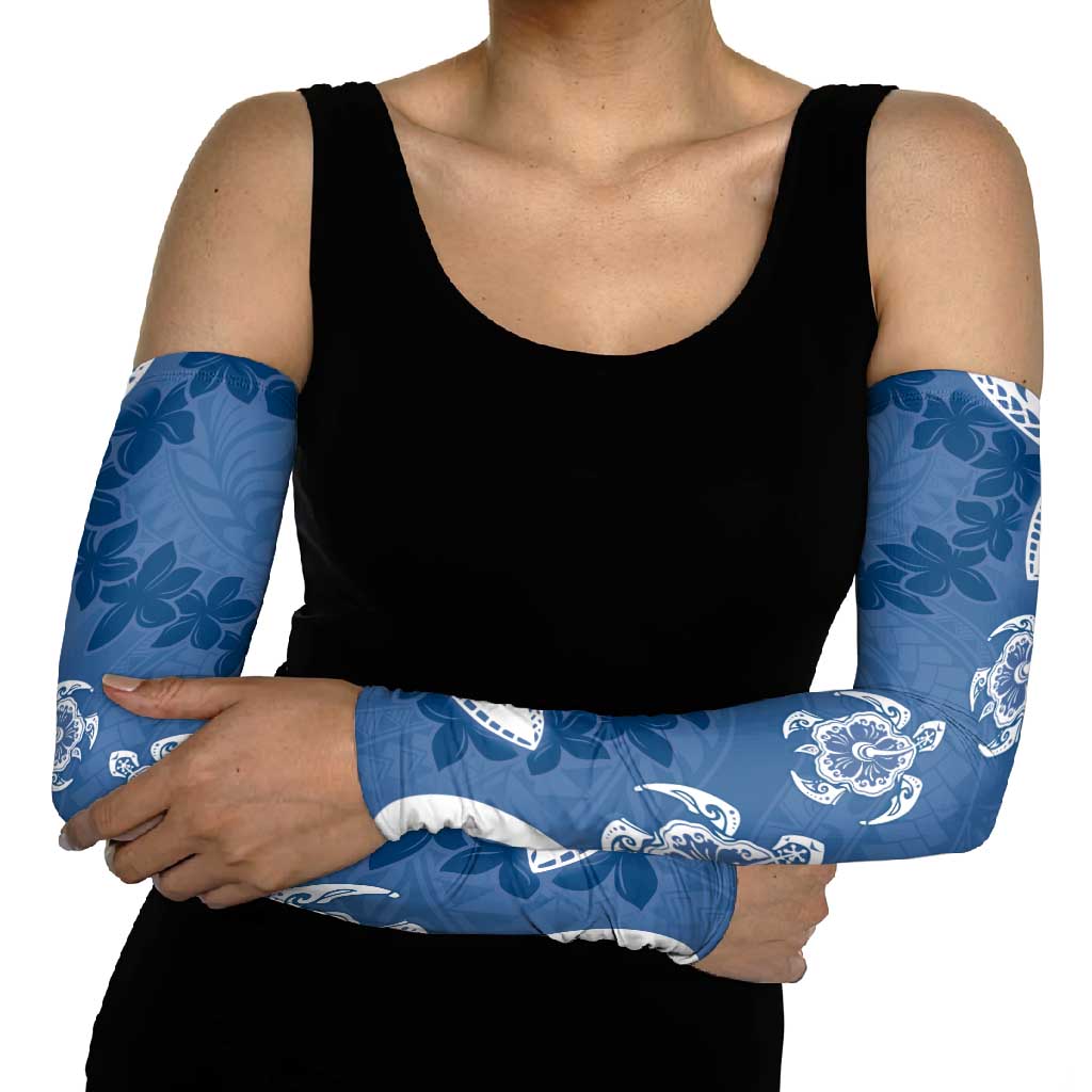 Polynesia Arm Sleeves Blue Tribal Turtle Floral Pattern - Polynesian Pride