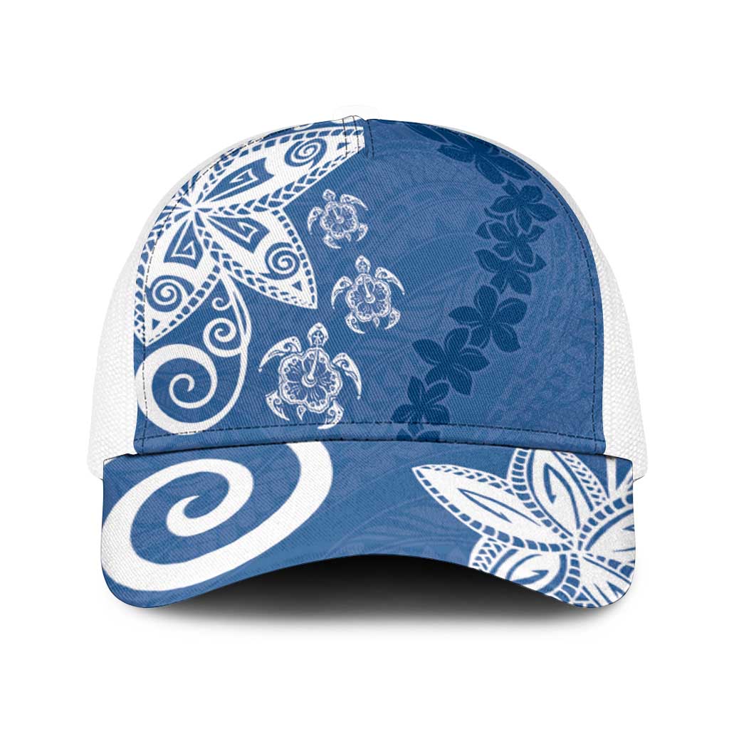 Polynesia Baseball Net Cap Blue Tribal Turtle Floral Pattern - Polynesian Pride