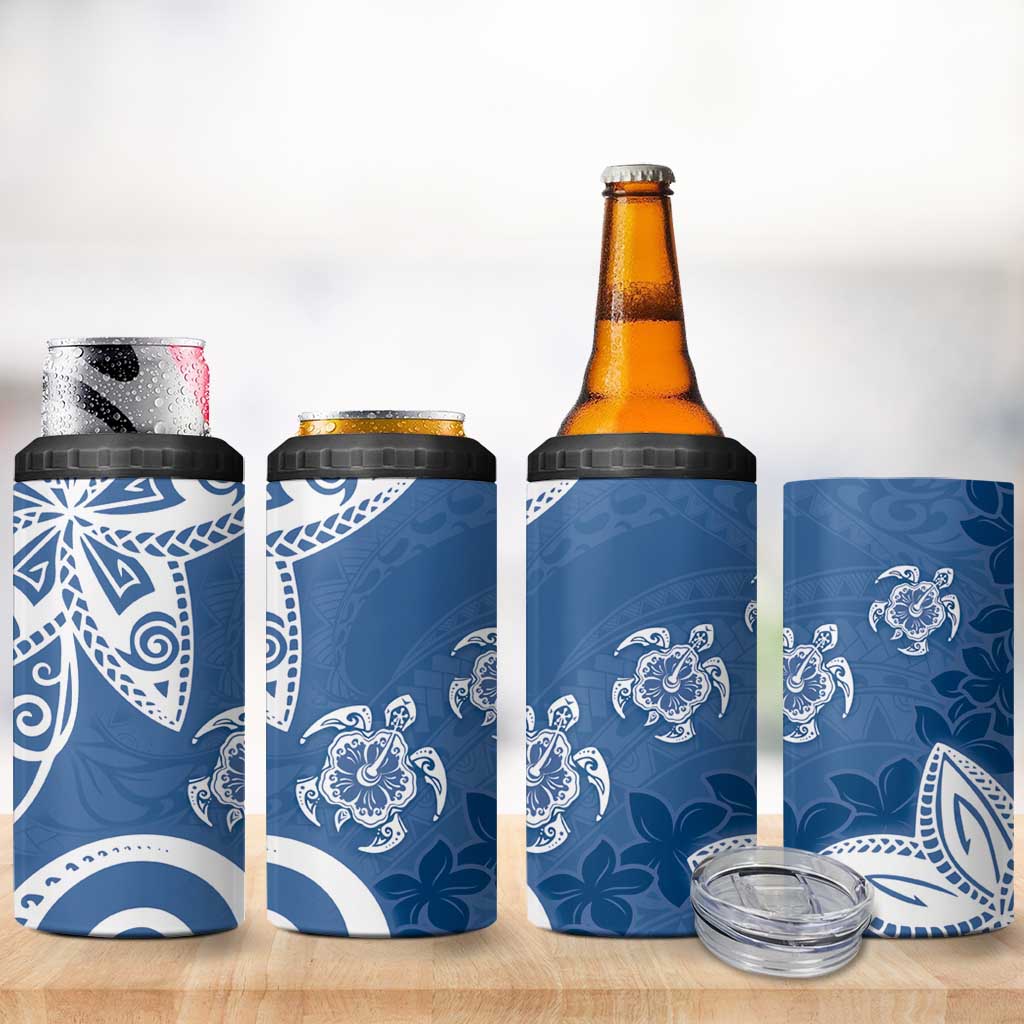 Polynesia 4 in 1 Can Cooler Tumbler Blue Tribal Turtle Floral Pattern LT05 - Polynesian Pride