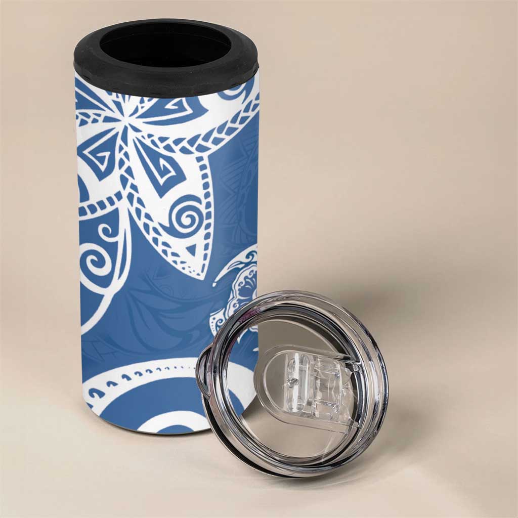 Polynesia 4 in 1 Can Cooler Tumbler Blue Tribal Turtle Floral Pattern LT05 - Polynesian Pride