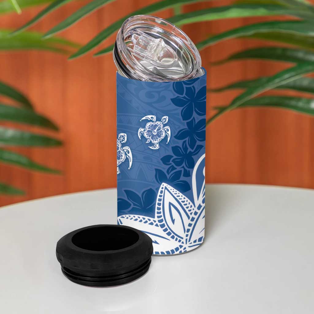 Polynesia 4 in 1 Can Cooler Tumbler Blue Tribal Turtle Floral Pattern LT05 - Polynesian Pride