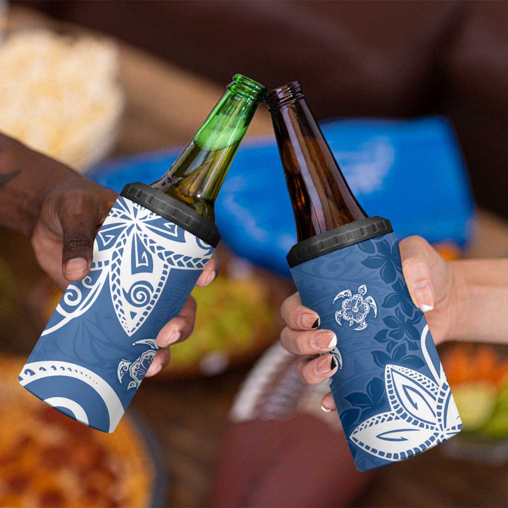 Polynesia 4 in 1 Can Cooler Tumbler Blue Tribal Turtle Floral Pattern LT05 - Polynesian Pride