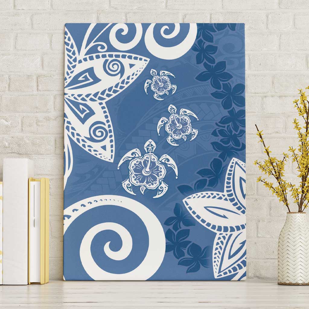 Polynesia Canvas Wall Art Blue Tribal Turtle Floral Pattern LT05 Without Frame Blue - Polynesian Pride