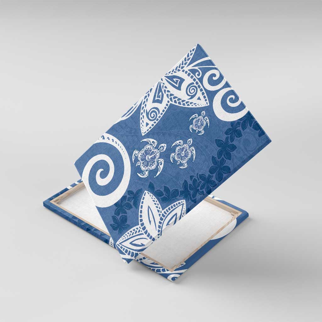 Polynesia Canvas Wall Art Blue Tribal Turtle Floral Pattern LT05 With Frame Blue - Polynesian Pride