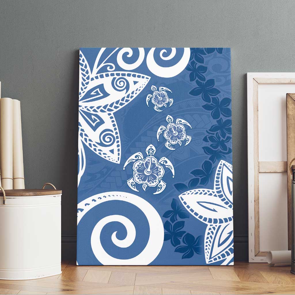 Polynesia Canvas Wall Art Blue Tribal Turtle Floral Pattern LT05 - Polynesian Pride