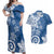 Polynesia Couples Matching Off Shoulder Maxi Dress and Hawaiian Shirt Blue Tribal Turtle Floral Pattern