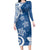 Polynesia Family Matching Long Sleeve Bodycon Dress and Hawaiian Shirt Blue Tribal Turtle Floral Pattern