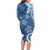 Polynesia Family Matching Long Sleeve Bodycon Dress and Hawaiian Shirt Blue Tribal Turtle Floral Pattern