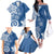 Polynesia Family Matching Off The Shoulder Long Sleeve Dress and Hawaiian Shirt Blue Tribal Turtle Floral Pattern