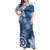 Polynesia Family Matching Off Shoulder Maxi Dress and Hawaiian Shirt Blue Tribal Turtle Floral Pattern