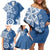 Polynesia Family Matching Off Shoulder Short Dress and Hawaiian Shirt Blue Tribal Turtle Floral Pattern