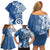 Polynesia Family Matching Off Shoulder Short Dress and Hawaiian Shirt Blue Tribal Turtle Floral Pattern