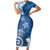 Polynesia Family Matching Short Sleeve Bodycon Dress and Hawaiian Shirt Blue Tribal Turtle Floral Pattern