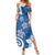 Polynesia Family Matching Summer Maxi Dress and Hawaiian Shirt Blue Tribal Turtle Floral Pattern