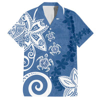 Polynesia Family Matching Tank Maxi Dress and Hawaiian Shirt Blue Tribal Turtle Floral Pattern