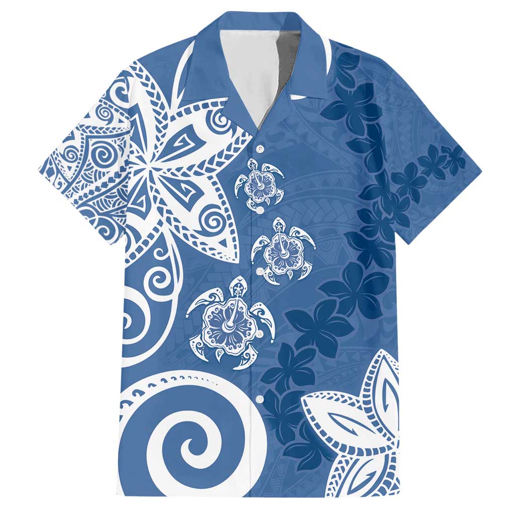 Polynesia Hawaiian Shirt Blue Tribal Turtle Floral Pattern LT05 Blue - Polynesian Pride