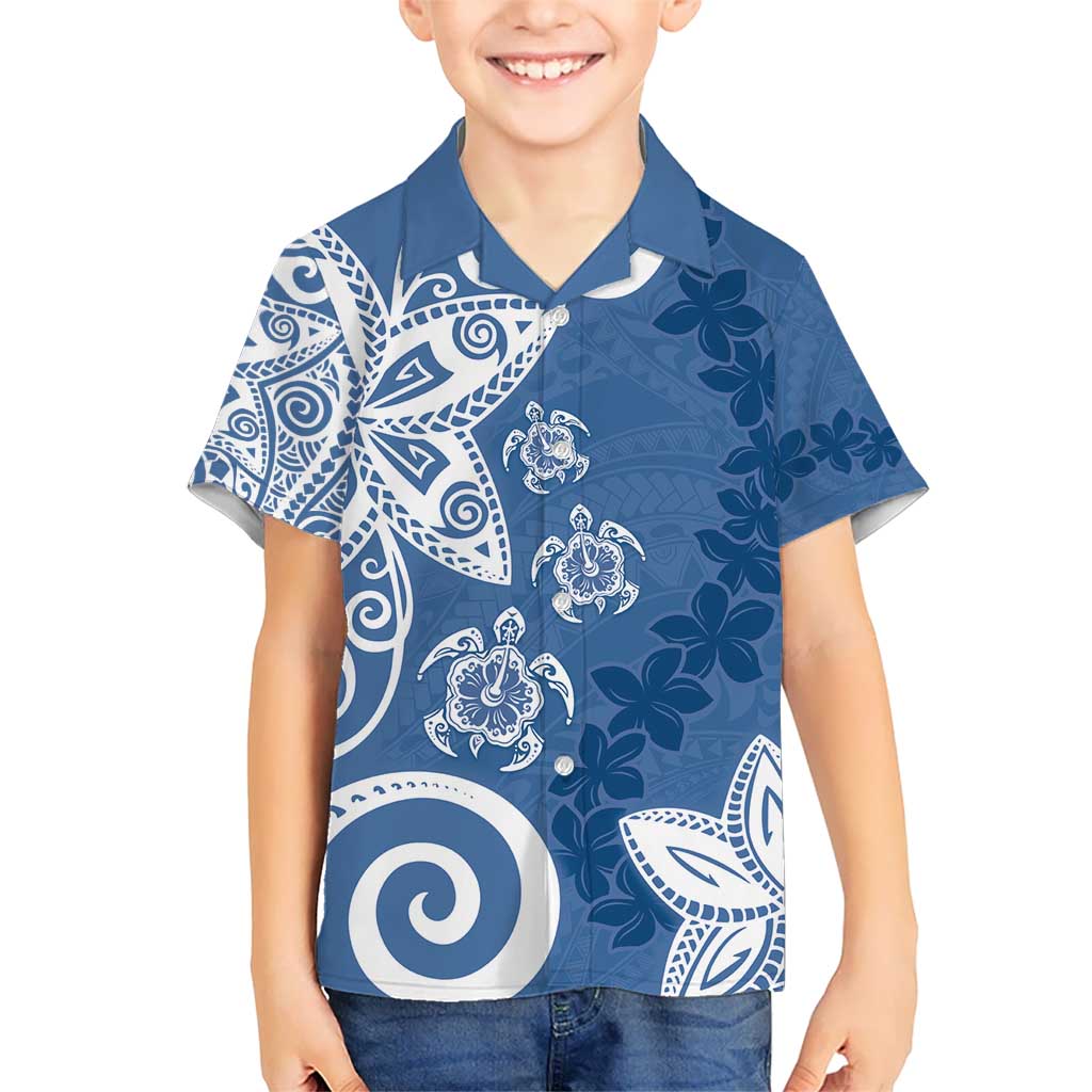 Polynesia Hawaiian Shirt Blue Tribal Turtle Floral Pattern LT05 - Polynesian Pride