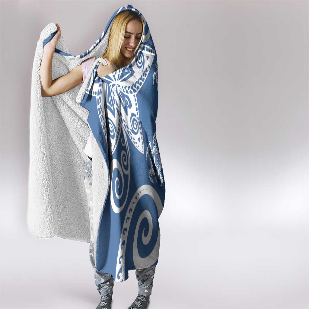 Polynesia Hooded Blanket Blue Tribal Turtle Floral Pattern LT05 - Polynesian Pride