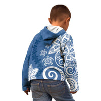 Polynesia Kid Hoodie Blue Tribal Turtle Floral Pattern