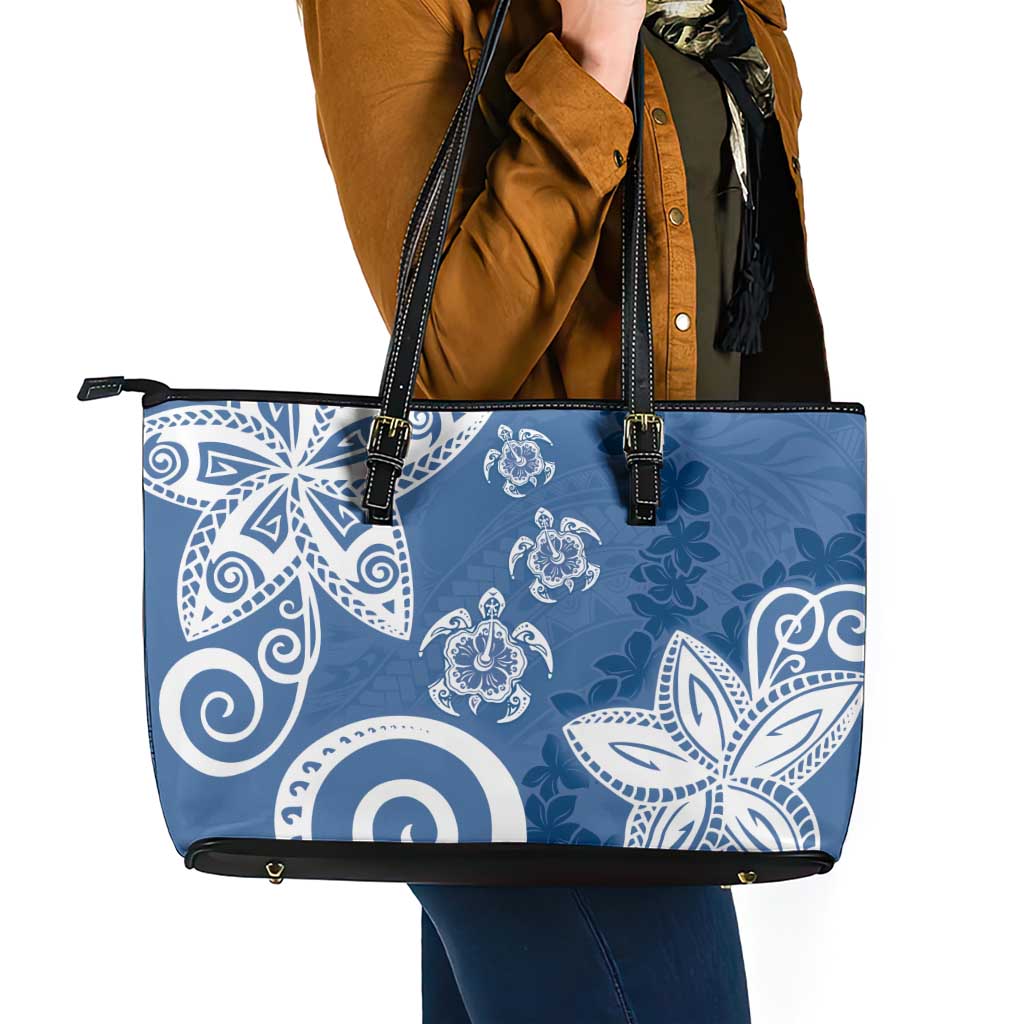 Polynesia Leather Tote Bag Blue Tribal Turtle Floral Pattern LT05 - Polynesian Pride
