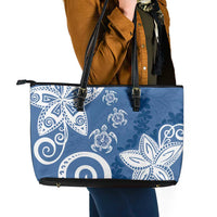Polynesia Leather Tote Bag Blue Tribal Turtle Floral Pattern LT05 - Polynesian Pride