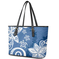 Polynesia Leather Tote Bag Blue Tribal Turtle Floral Pattern LT05 - Polynesian Pride