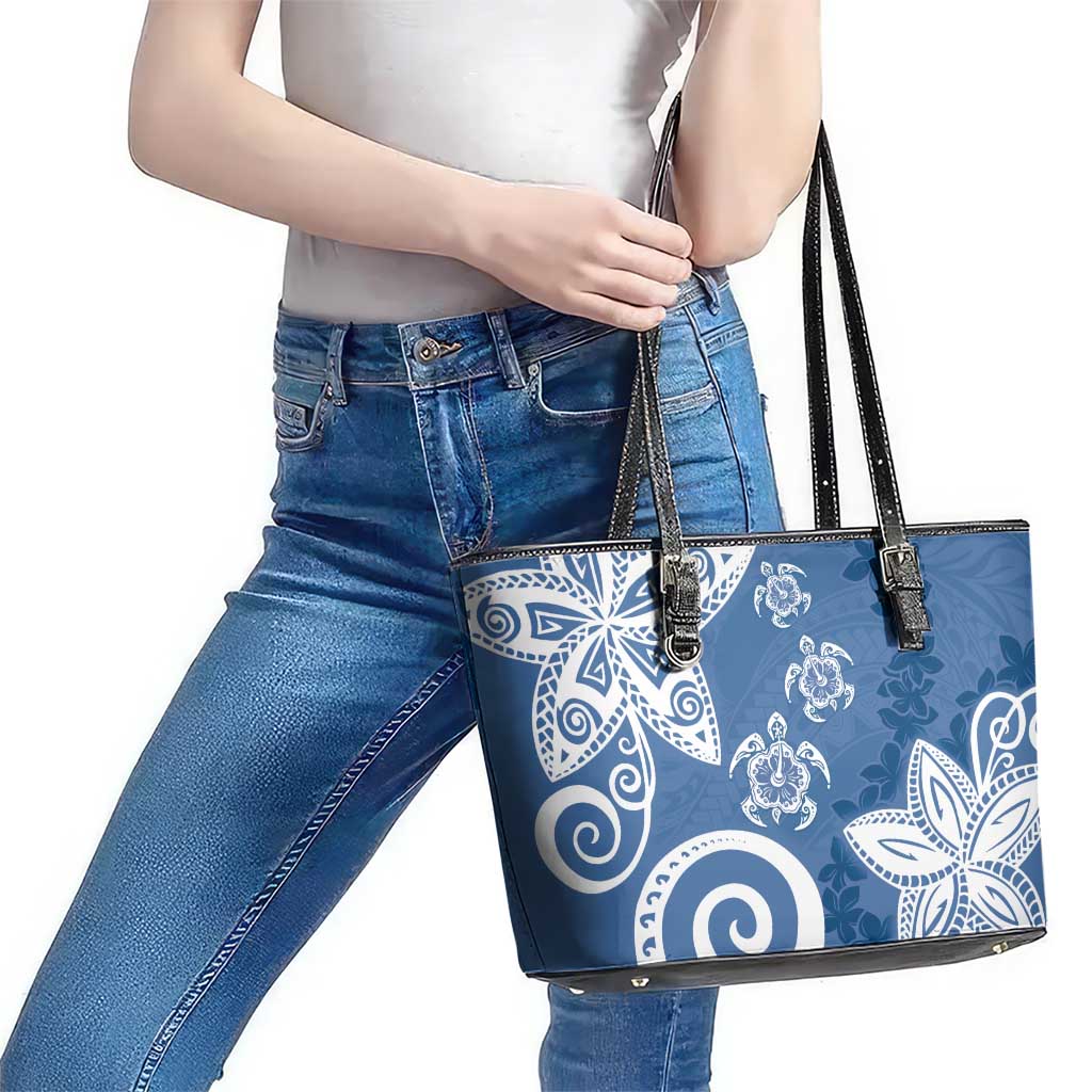 Polynesia Leather Tote Bag Blue Tribal Turtle Floral Pattern LT05 - Polynesian Pride