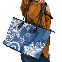 Polynesia Leather Tote Bag Blue Tribal Turtle Floral Pattern LT05 - Polynesian Pride