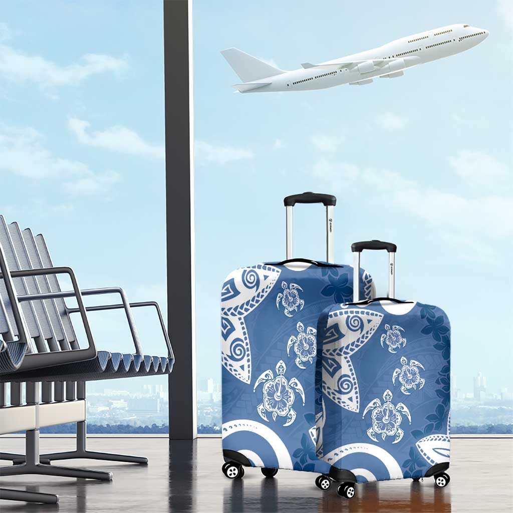 Polynesia Luggage Cover Blue Tribal Turtle Floral Pattern