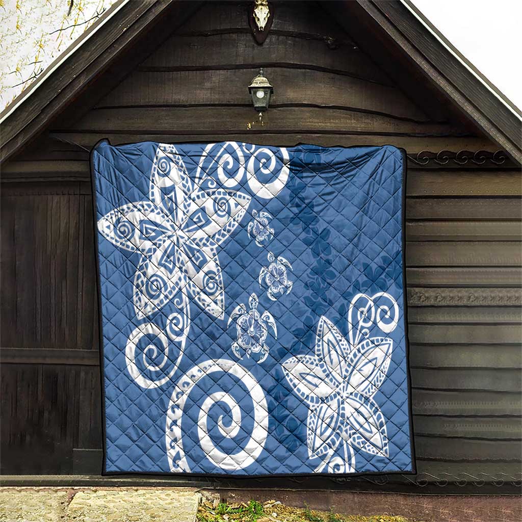 Polynesia Quilt Blue Tribal Turtle Floral Pattern