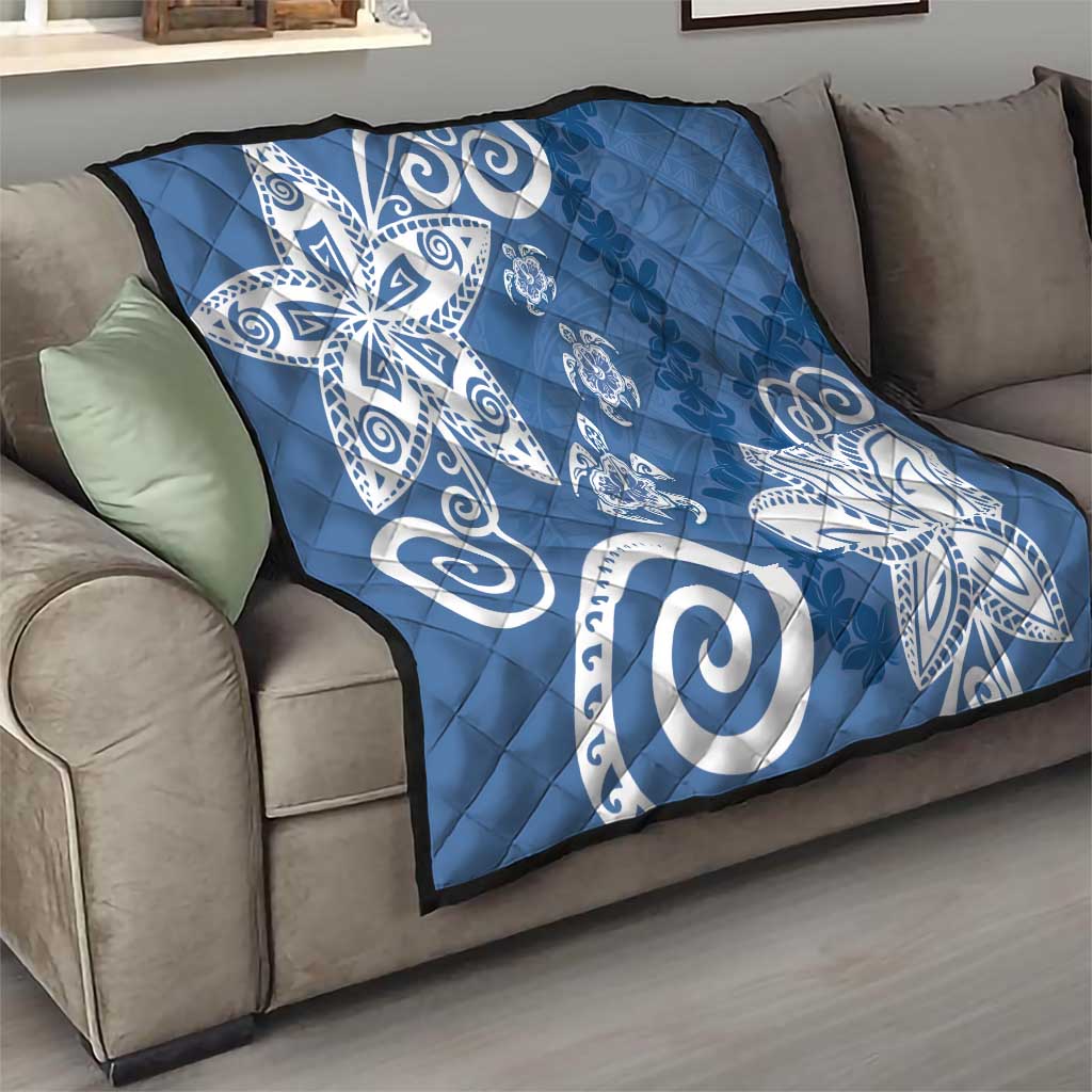 Polynesia Quilt Blue Tribal Turtle Floral Pattern