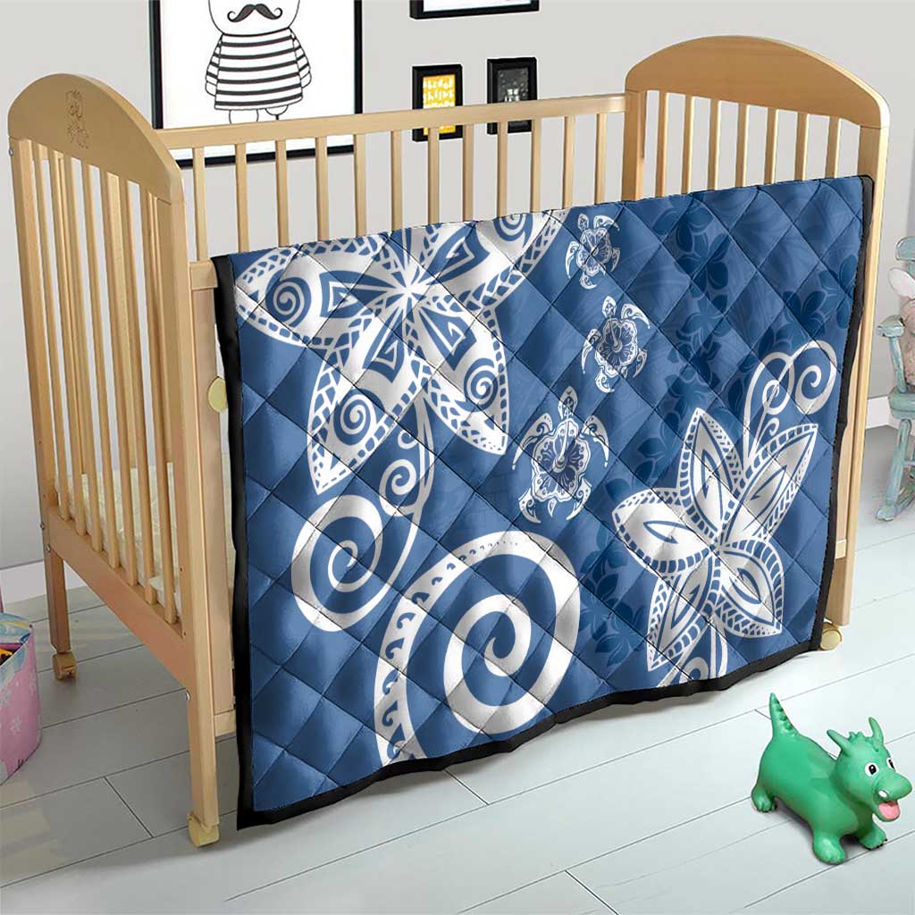 Polynesia Quilt Blue Tribal Turtle Floral Pattern