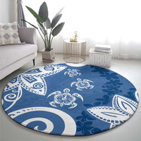 Polynesia Round Carpet Blue Tribal Turtle Floral Pattern