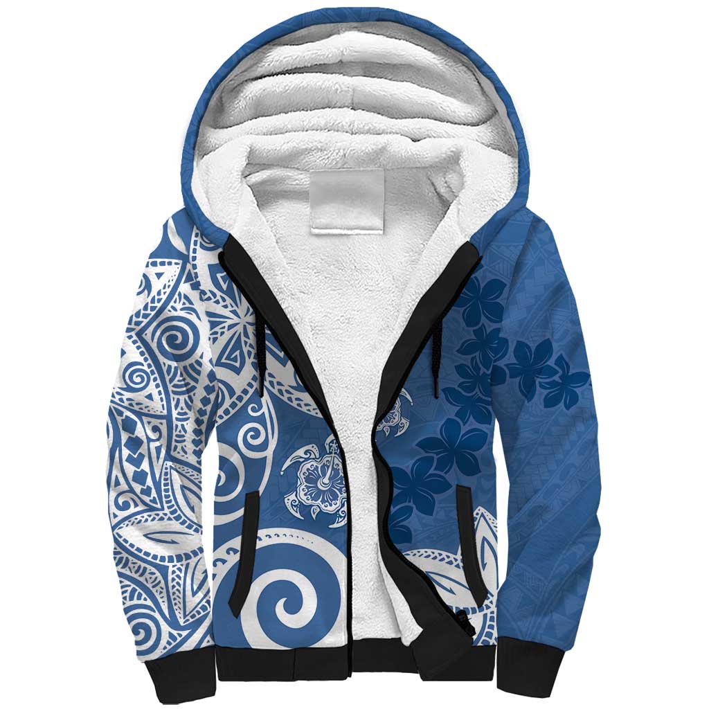 Polynesia Sherpa Hoodie Blue Tribal Turtle Floral Pattern LT05 Unisex Blue - Polynesian Pride