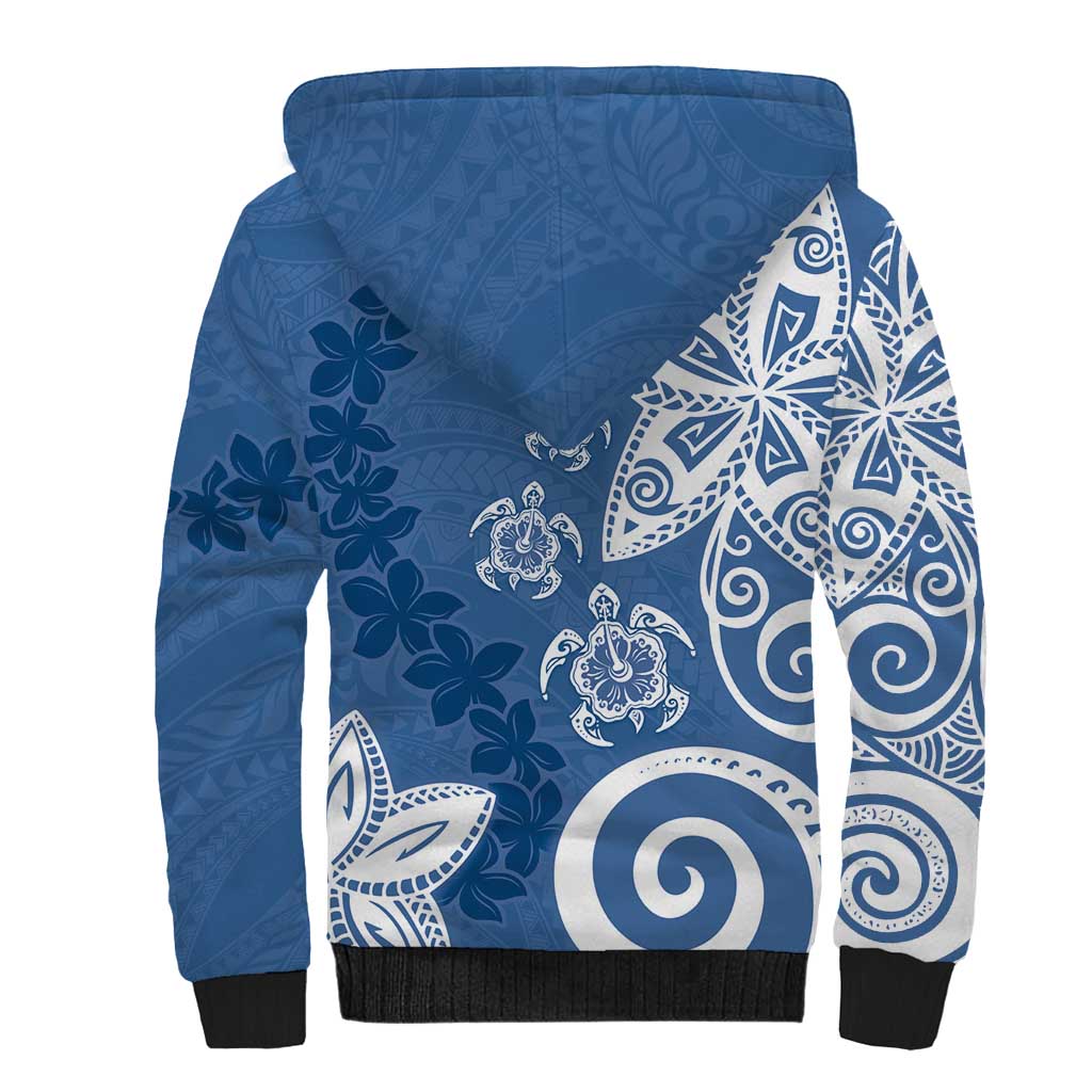 Polynesia Sherpa Hoodie Blue Tribal Turtle Floral Pattern LT05 - Polynesian Pride