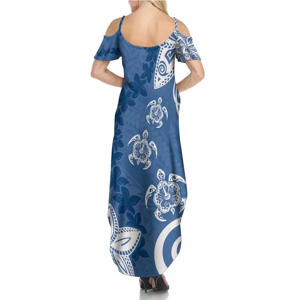 Polynesia Summer Maxi Dress Blue Tribal Turtle Floral Pattern LT05 - Polynesian Pride