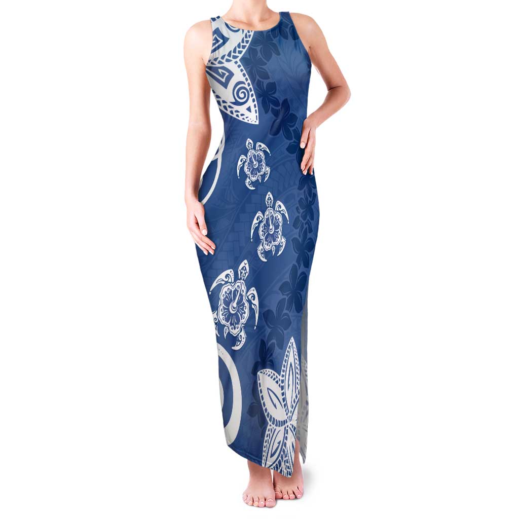 Polynesia Tank Maxi Dress Blue Tribal Turtle Floral Pattern LT05 Women Blue - Polynesian Pride