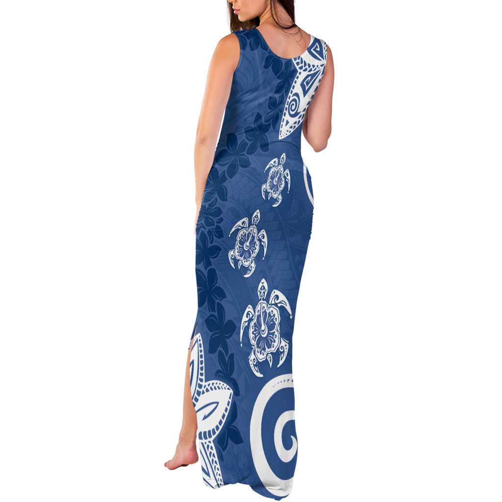 Polynesia Tank Maxi Dress Blue Tribal Turtle Floral Pattern LT05 - Polynesian Pride