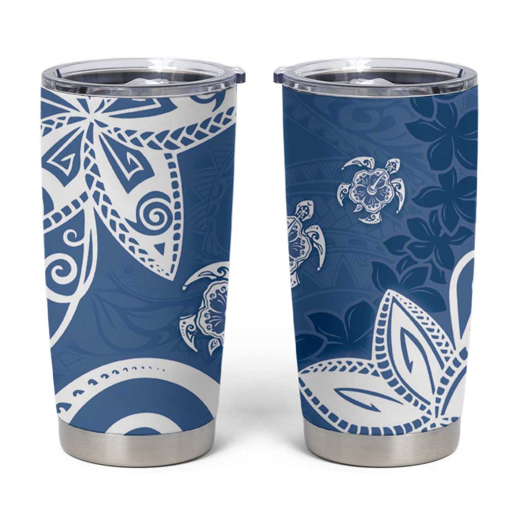 Polynesia Tumbler Cup Blue Tribal Turtle Floral Pattern LT05 Blue - Polynesian Pride